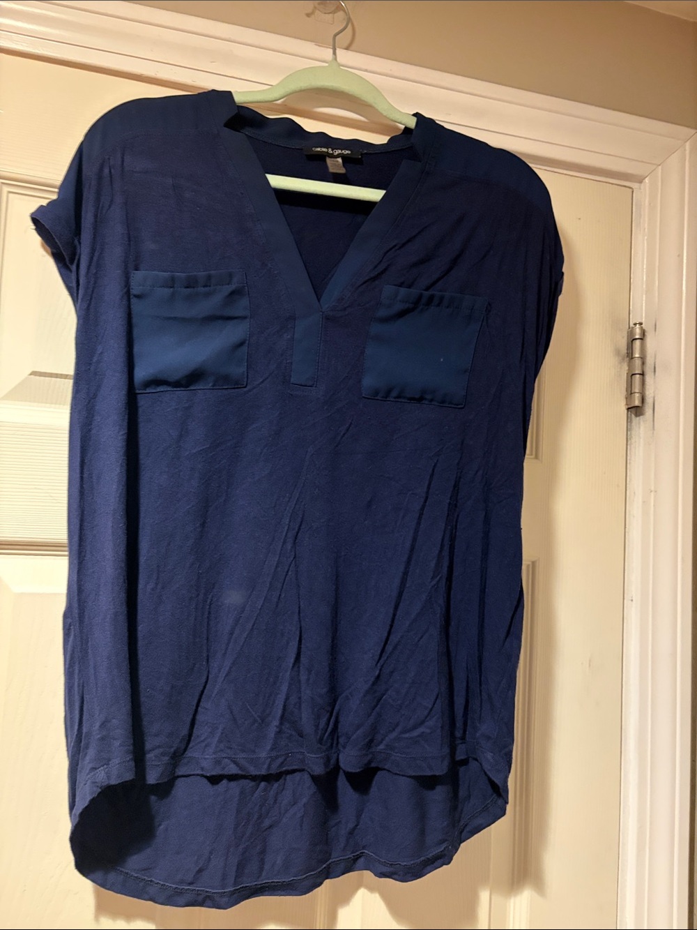 Cable & Gauge Navy V-Neck Short Sleeve Pocket Tunic